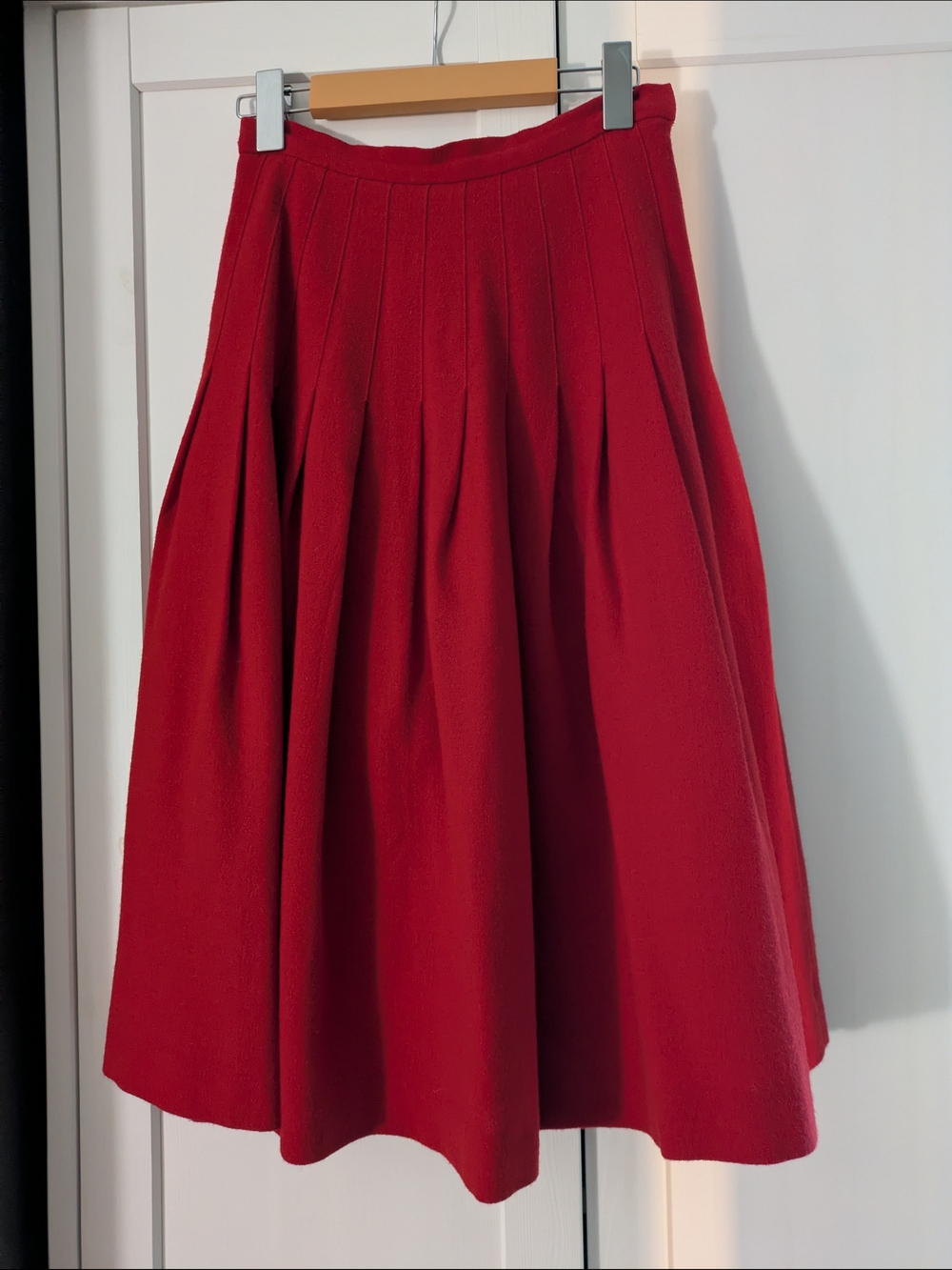 Vintage Red Wool Pleated Women's Skirt Size S